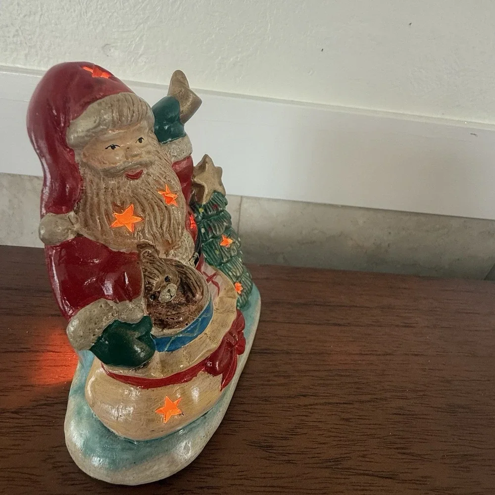 Santa Decoration Ceramic Vintage Christmas‎ Village Toy Bag Teddy Bear.